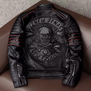 Chaqueta de Cuero Casual para Hombre 2025, Impermeable, Transpirable, Ecológica, Estampada, con Cierre de Cremallera y Botones, Talla Grande, de Piel de Oveja - Product Image 3