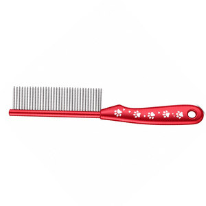 Peigne de toilettage pour animaux de compagnie en plastique rouge avec dents en acier inoxydable et poignée à motif de patte, réutilisable et imperméable pour le soin des poils de chiens et de chats - Product Image 6