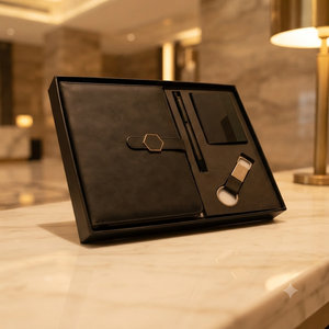 Set de Regalo Premium para Cuaderno Ejecutivo Negro con Botón de Estilo Antiguo y Correa de Esponja en Ambos Lados, con Hebilla Hexagonal, Diario, Bolígrafo, Tarjetero y Llavero - Product Image 4