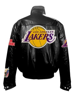 Los Angeles <b>Lakers</b> Full Leather Puffer <b>Jacket</b> Black - Product Image 2
