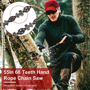 55in 68 Tooth Hand Rope Chainsaw Kit with High Tree Limb <b>Saw</b> 196in Ropes Folding Pocket Chainsaw Dual Sided Blades - Product Image 2