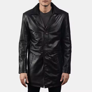 Chaqueta de Cuero Vacuno Casual de Invierno para Hombre con Cremallera y Decoración Personalizable con Patrón de Motociclista - Product Image 1