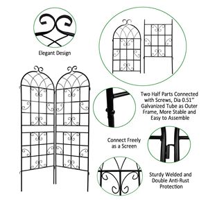 Set di 2 tralicci da giardino in PVC e metallo antiruggine, 180 cm x 50 cm, altezza 90 cm, per piante rampicanti, supporto per fiori da esterno, decorazione paesaggistica - Product Image 5