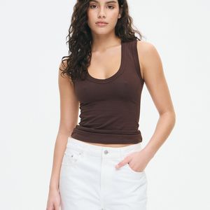 Top Deportivo Básico Elástico para Mujer, 100% Algodón Jersey, Cuello Redondo, Sin Mangas, Corto, Transpirable - Product Image 1