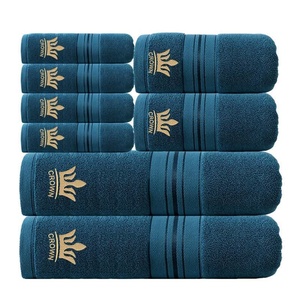 Serviettes de bain 100% coton tissées jetables à séchage rapide, teintes unies, avec bordure Dobby et broderie - Product Image 1