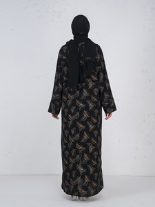 Ethnic Floral Digital Print Black Maxi Abaya with Matching <b>Hijab</b> Traditional Islamic Long Dress Modest Apparel for Women Wear - Product Image 2