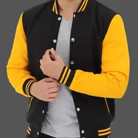 शिपिंग नॉर्वे उच्च गुणवत्ता काले और पीले विश्वविद्यालय जैकेट चमड़े आस्तीन के साथ पुरुषों महिला कम moq