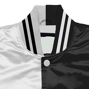 Veste varsity pour homme, noir et blanc, avec doublure en satin, col rabattu, coupe classique, vêtements décontractés d'automne - Product Image 3