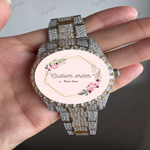 Montre pour homme personnalisée de haute qualité, quartz, moissanite, diamant, acier inoxydable, cadran rectangulaire, fenêtre en cristal - Product Image 6