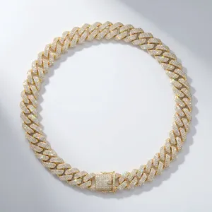 Collar Unisex de Oro con Cadena Cubana de 10 mm de Ancho, Diamantes Naturales de Corte Brillante, Oro Sólido de 9k, Estilo Hip Hop - Product Image 2