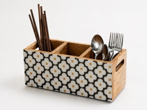 Support à Couverts Rose en Bois de Mangue, Organisateur de Rangement pour Ustensiles de Comptoir, pour Couverts, Fourchettes, Cuillères, Spatules - Product Image 1