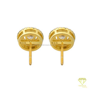 Elegant 925 <b>Sterling</b> <b>Silver</b> Round <b>Stud</b> <b>Earrings</b> With Lab Grown Diamonds Gold Tone Luxury Jewelry Gift - Product Image 4
