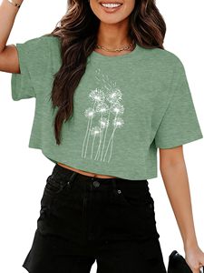 Women Fashion Crop <b>Top</b> Crew Neck Graphic Tee Short Sleeve Shirt Wholesale Supplier - Product Image 6