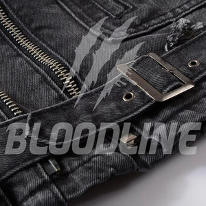 Chaqueta de Mezclilla para Mujer BLOODLINE INTERNATIONAL, Estilo Motociclista, Manga Larga, Cuello Camisero, Color Negro Lavado, Cierre de un Solo Botón, Corte Regular - Product Image 4