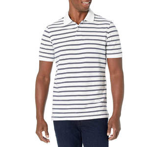 Polo à manches courtes rayé pour homme Coupe classique Tricoté Décontracté Blanc avec rayures marine - Product Image 1