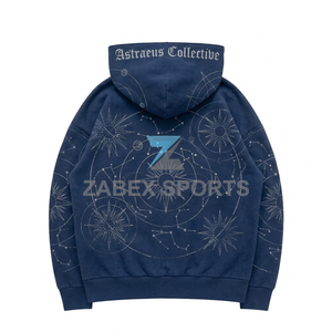 Sudadera con capucha de algodón grueso ZABEX con cremallera completa y diseño de pedrería, ropa de calle transpirable personalizada para hombre, invierno, PAKISTÁN - Product Image 2