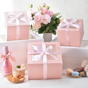 Custom Pink Window Bakery <b>Gift</b> <b>Box</b> With Ribbon <b>Cake</b> Packaging <b>Box</b> Dessert Food Packaging <b>Box</b> Wholesale - Product Image 2