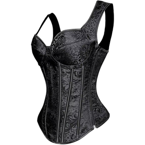 Women's Custom Leather Striped Tank Top <b>Strapless</b> Corset Design Embroidery Button Lace Decoration for Adult Casual Front - Product Image 4