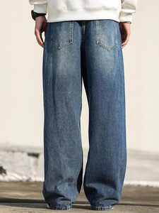 Jean en denim ample et large pour homme, écologique, imperméable, taille mi-haute, délavé effet neige, vintage, 100 % coton, tissé uni, décontracté - Product Image 3