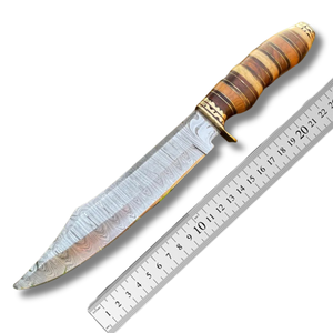 Cuchillo Bowie Recto de Acero de Damasco A&M ENTERPRISES para Camping, Mango de Madera, Funda de Cuero, Cuchillos Personalizables de Alta Calidad - Product Image 5