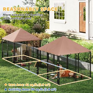 Grande Cuccia per Cani da Esterno con 2 Stanze, Ciotole Girevoli Regolabili in Altezza, Tettoia Impermeabile Anti-UV, Design Rettangolare, Spazio Interno - Product Image 4