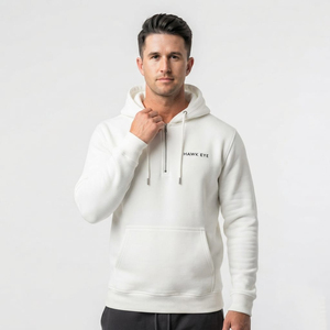 Sweat-shirt à capuche blanc pour homme, 100% coton, coupe classique, décontracté, avec poche avant et cordon de serrage - Product Image 6