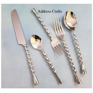 Ensemble de couverts en acier 18/10 de style américain, poli miroir, 5 pièces, manche torsadé, cuillère à dessert, fourchette, couteau - Product Image 5