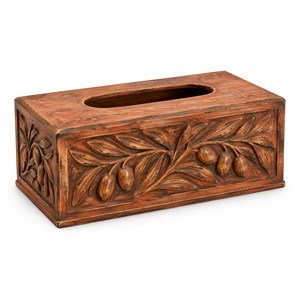Caja para pañuelos de madera de mango tallada a mano con diseño de olivo |   Decoración Rústica al por Mayor - Product Image 1
