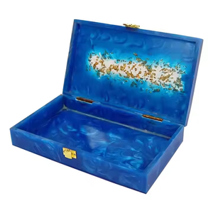 Luxury Blue Epoxy Resin Jewelry <b>Box</b> Handmade Decorative Storage <b>Box</b> with Gold Foil <b>Large</b> Keepsake <b>Box</b> Premium <b>Gift</b> <b>Box</b> Organizer - Product Image 1