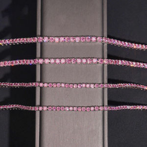Pink Moissanite Round Brilliant Cut Tennis Bracelet Gold Plated Geometric Hiphop Unisex <b>Gift</b> - Product Image 3