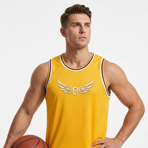 Maillot de basket-ball unisexe en maille jaune sans manches, col rond, respirant, débardeur de sport pour adulte, coupe régulière, toutes saisons - Product Image 3