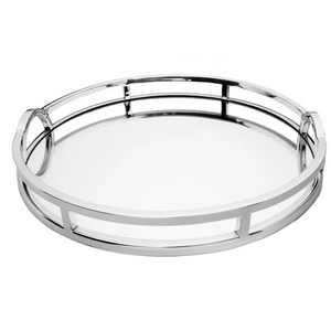 Round <b>Mirrored</b> Storage <b>Tray</b> With Polished Metal Frame Minimalist Design For Table Use - Product Image 5