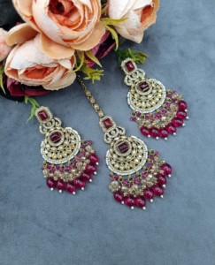 Ensemble collier choker avec boucles d'oreilles et mangtika assortis pour femmes, bijoux ethniques traditionnels pour réceptions, fabricants d'ensembles de bijoux. - Product Image 3