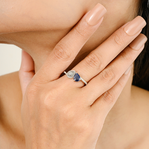 18K White Gold Toi Et Moi Diamond Ring with Pear Sapphire Accents - Product Image 5
