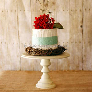 Artistic wood cake stand for rustic and elegant event dessert <b>display</b> with detailed handcrafted round platform - Product Image 3