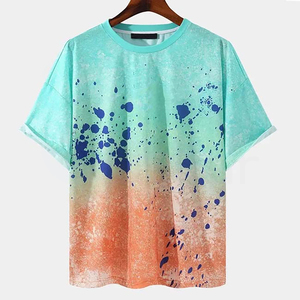 Men's Oversized Short Sleeve T-Shirt O-Neck Gradient Color Hand-Painted Pattern Casual Style <b>Knitted</b> Breathable Polyester - Product Image 1