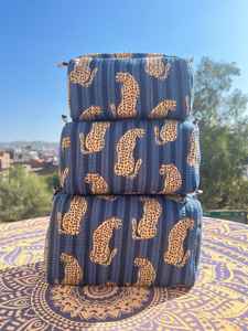 Set Of 3 Quilted Cotton Leopard Printed <b>Toiletry</b> <b>Bags</b> Zipper Block Fashion <b>Bag</b> Set Tassel Indian Multifunction Wholesale Rate - Product Image 3