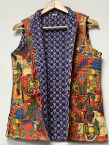 Farida Print Cotton Quilted Vest | Handmade Quilted Floral <b>Women</b>’s <b>Jacket</b> | Boho <b>Sleeveless</b> Layering Outerwear <b>Jacket</b> - Product Image 4