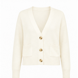 2026 Women's Cream Crew Neck Pullover Knit Sweater Full Sleeve Casual Solid Color Pocket Design Autumn Wear - Product Image 5
