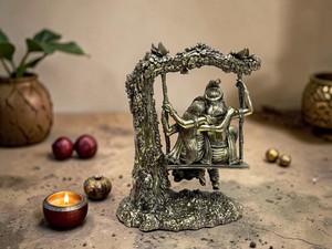 Handcrafted Brass Radha Krishna Swing <b>Statue</b> Wax Casting Jhula Idol Home Temple Decor - Product Image 4