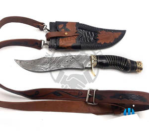 Cuchillo Bowie de Acero de Damasco Personalizado de Alta Calidad al por Mayor, Cuchillo de Hoja Fija Coleccionable para Caza con Mango de Latón y Cuerno de Toro - Product Image 5