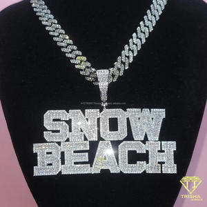 Collar de cadena con colgante de letra 'Snow Beach' con diamantes de moissanita, estilo Hip Hop, joyería de lujo personalizada - Product Image 1