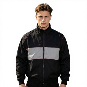 เสื้อแจ็คเก็ตผู้ชายสีดำเทา แบบ Color Blocking ทรง Racer กันลม มีซิป คอตั้ง สปอร์ต สำหรับฤดูใบไม้ร่วง ผลิตจากโพลีเอสเตอร์ ทรงปกติ - Product Image 4