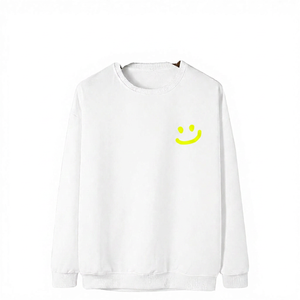 Sweat-shirt blanc à col rond unisexe, coupe classique, couleur unie, imprimé sourire bleu, pull décontracté, tricot d'automne, 100% coton - Product Image 4