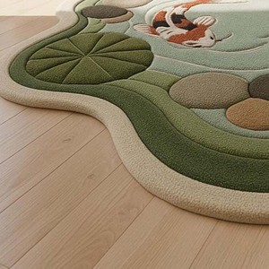 Tapis en laine tufté à la main inspiré de la nature, motif bassin à carpes koï |   Tapis 3D à texture en relief représentant un poisson koi sur le sol forestier, pour salon, chambre à coucher, décoration de tapis - Product Image 5