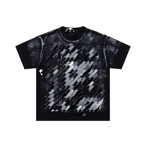 T-shirt personnalisé pour homme à manches courtes avec motif graphique en strass sur le devant, imprimé éclaboussures de peinture à la brosse, en coton épais blanc - Product Image 1