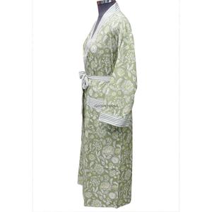Bata de algodón de manga larga con estampado floral ecológico para mujer, cuello en V, ropa de dormir informal de longitud completa con bolsillos delanteros y cierre de cinturón - Product Image 3