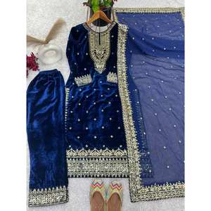 Conjunto de Top, Dupatta y Pantalón para Mujer de Diseñador, con Bordado Intenso y Lentejuelas, Estilo Elegante - Product Image 1