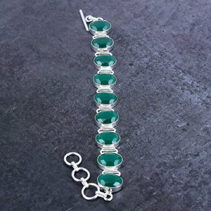 Bracelet chaîne en argent plaqué 925 avec émeraude, design classique à maillons, bijou unisexe, cadeau ethnique, pierre précieuse ovale verte pour femme, taille 7-8 - Product Image 3