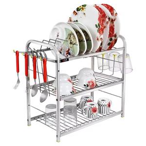 Étagère à vaisselle en acier inoxydable à deux niveaux offrant un rangement supplémentaire pour assiettes, bols et ustensiles de cuisine - Product Image 5